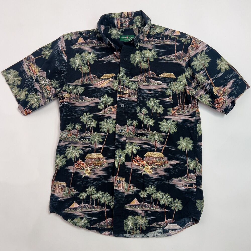David Taylor Tropical Tiki Beach Palm Tree Hawaiian Shirt Small